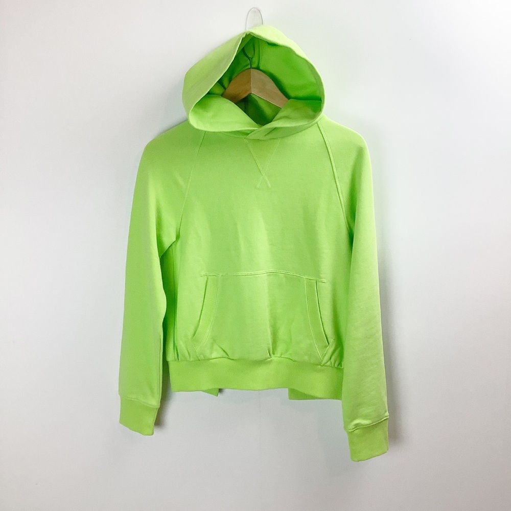 Athleta Neon Green Open Back Hooded Sweatshirt New - Picture 5 of 9